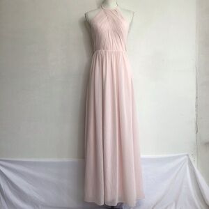 JJ’s HOUSE WOMEN ELEGANT CHIC PINK COLLAR HALTERED PLEATED CHIFFON MAXI DRESS S